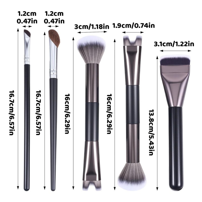 Jeffdad 5Pcs Nose Contour Brushes, 2-In-1 U-Shaped Brush and Fluffy Brush, Nose Brushes Set for Nose Sculpting and Defining,Highlight Blush Contouring - Image 2